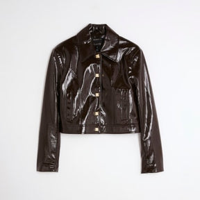 Brown faux leather croc Harrington Jacket