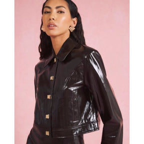 Brown faux leather croc Harrington Jacket