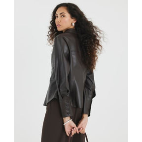 Brown Faux Leather Fitted Shirt