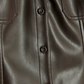 Brown Faux Leather Fitted Shirt