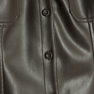 Brown Faux Leather Fitted Shirt