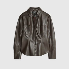 Brown Faux Leather Fitted Shirt