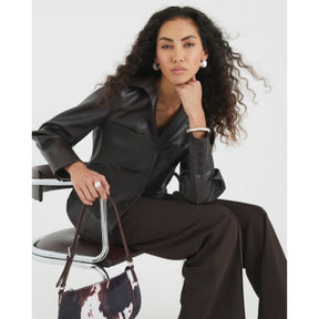 Brown Faux Leather Fitted Shirt