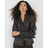 Brown Faux Leather Fitted Shirt