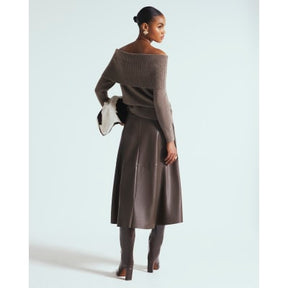 Brown Faux Leather Midi Skirt