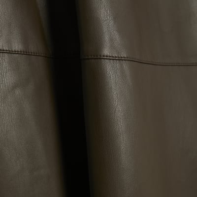 Brown Faux Leather Midi Skirt