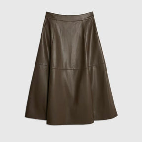 Brown Faux Leather Midi Skirt