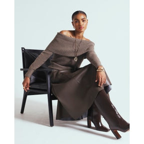 Brown Faux Leather Midi Skirt