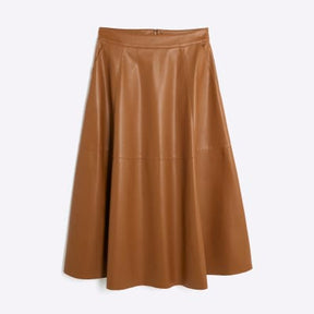 Brown Faux Leather Midi Skirt