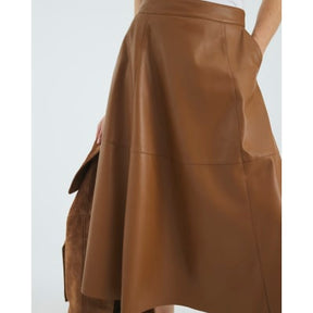 Brown Faux Leather Midi Skirt
