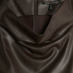 Brown Faux Leather Ruched Mini Dress