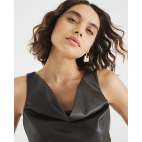 Brown Faux Leather Ruched Mini Dress