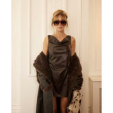 Brown Faux Leather Ruched Mini Dress