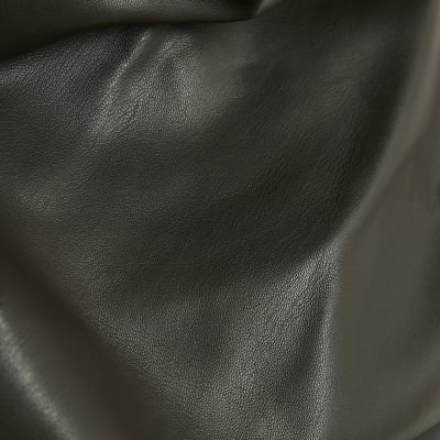 Brown Faux Leather Ruched Sleeveless Top