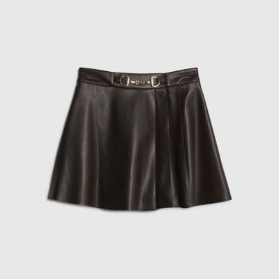 Brown Faux Leather Snaffle Detail Mini Skirt