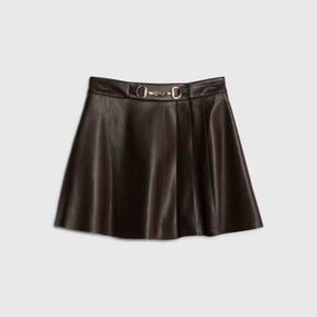 Brown Faux Leather Snaffle Detail Mini Skirt