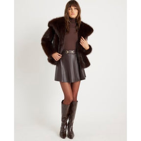 Brown Faux Leather Snaffle Detail Mini Skirt