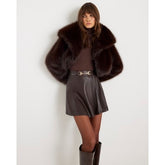 Brown Faux Leather Snaffle Detail Mini Skirt