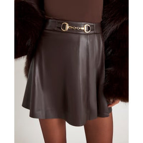 Brown Faux Leather Snaffle Detail Mini Skirt