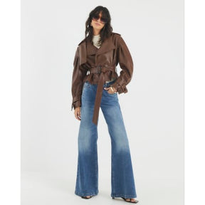 Brown Faux Leather Woven Trench jacket