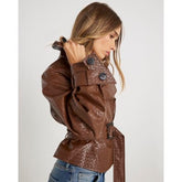 Brown Faux Leather Woven Trench jacket