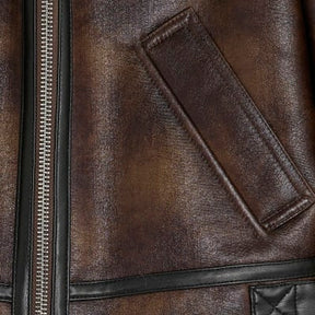 Brown Faux Shearling Seam Aviator Jacket