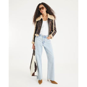 Brown Faux Shearling Seam Aviator Jacket