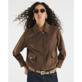 Brown Faux Suede Collared Jacket