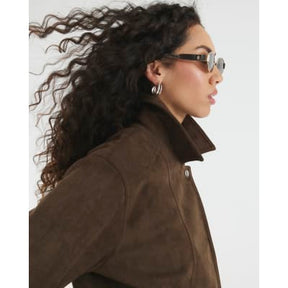 Brown Faux Suede Collared Jacket