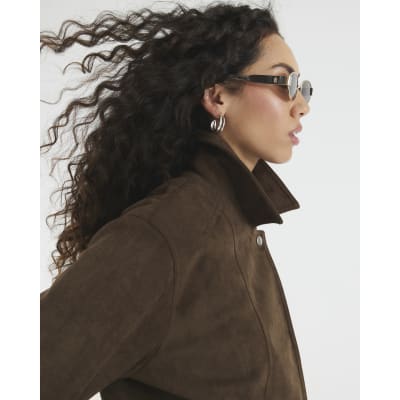 Brown Faux Suede Collared Jacket