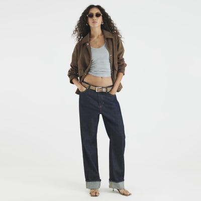 Brown Faux Suede Collared Jacket