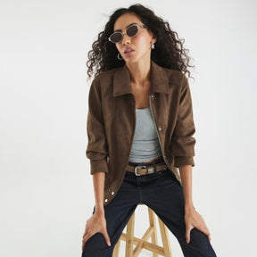 Brown Faux Suede Collared Jacket