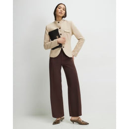 Brown Faux Suede Cropped Seam Front Trousers