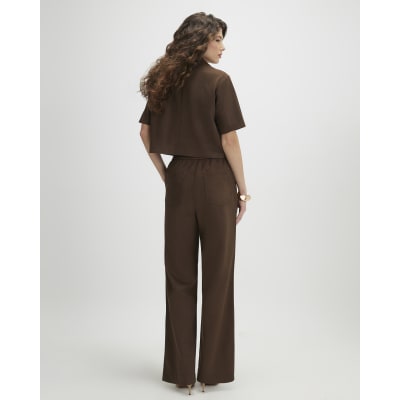 Brown Faux Suede Drawstring Trousers