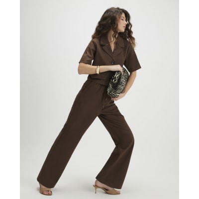 Brown Faux Suede Drawstring Trousers