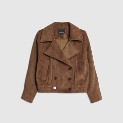 Brown Faux Suede Dropped Bomber Jacket