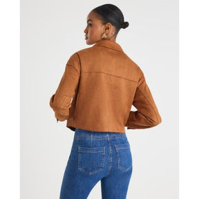 Brown Faux Suede Long Sleeve Overshirt