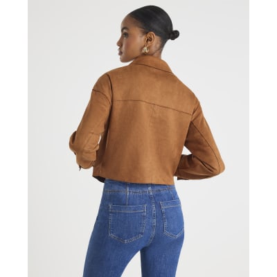 Brown Faux Suede Long Sleeve Overshirt