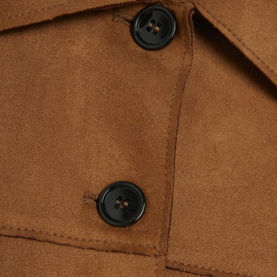 Brown Faux Suede Long Sleeve Overshirt