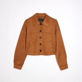 Brown Faux Suede Long Sleeve Overshirt
