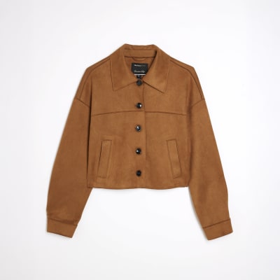 Brown Faux Suede Long Sleeve Overshirt