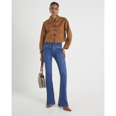 Brown Faux Suede Long Sleeve Overshirt