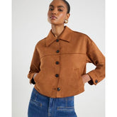 Brown Faux Suede Long Sleeve Overshirt