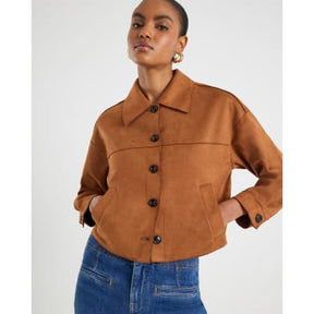 Brown Faux Suede Long Sleeve Overshirt