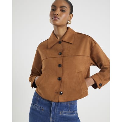 Brown Faux Suede Long Sleeve Overshirt