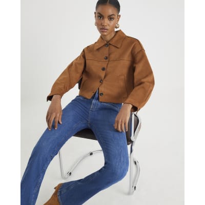 Brown Faux Suede Long Sleeve Overshirt