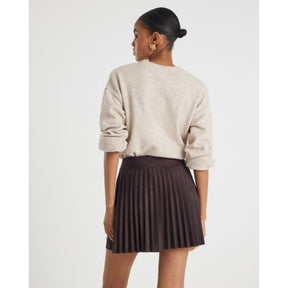 Brown Faux Suede Pleated Mini Skirt