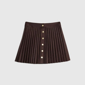 Brown Faux Suede Pleated Mini Skirt