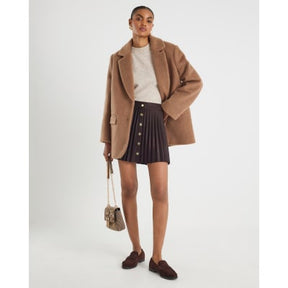Brown Faux Suede Pleated Mini Skirt