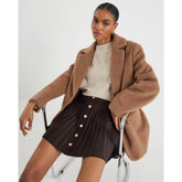 Brown Faux Suede Pleated Mini Skirt